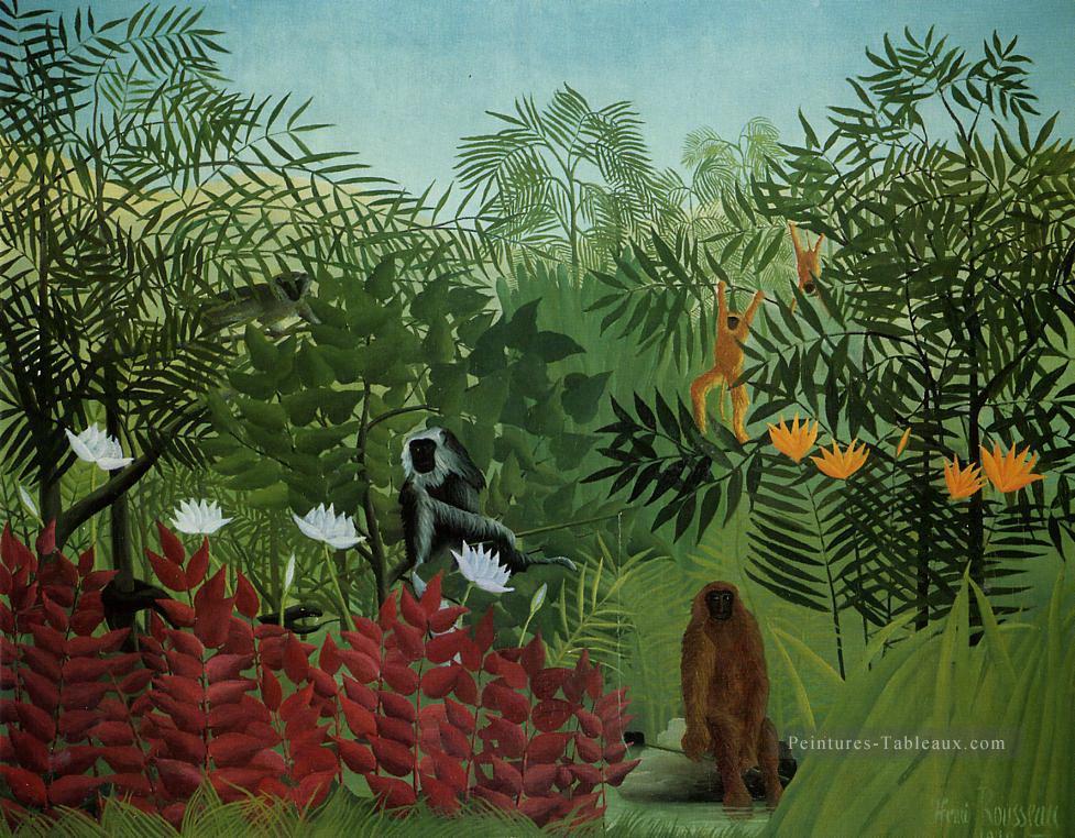 forêt tropicale avec des singes et des serpents 1910 Henri Rousseau post impressionnisme Naive primitivisme Peintures à l'huile